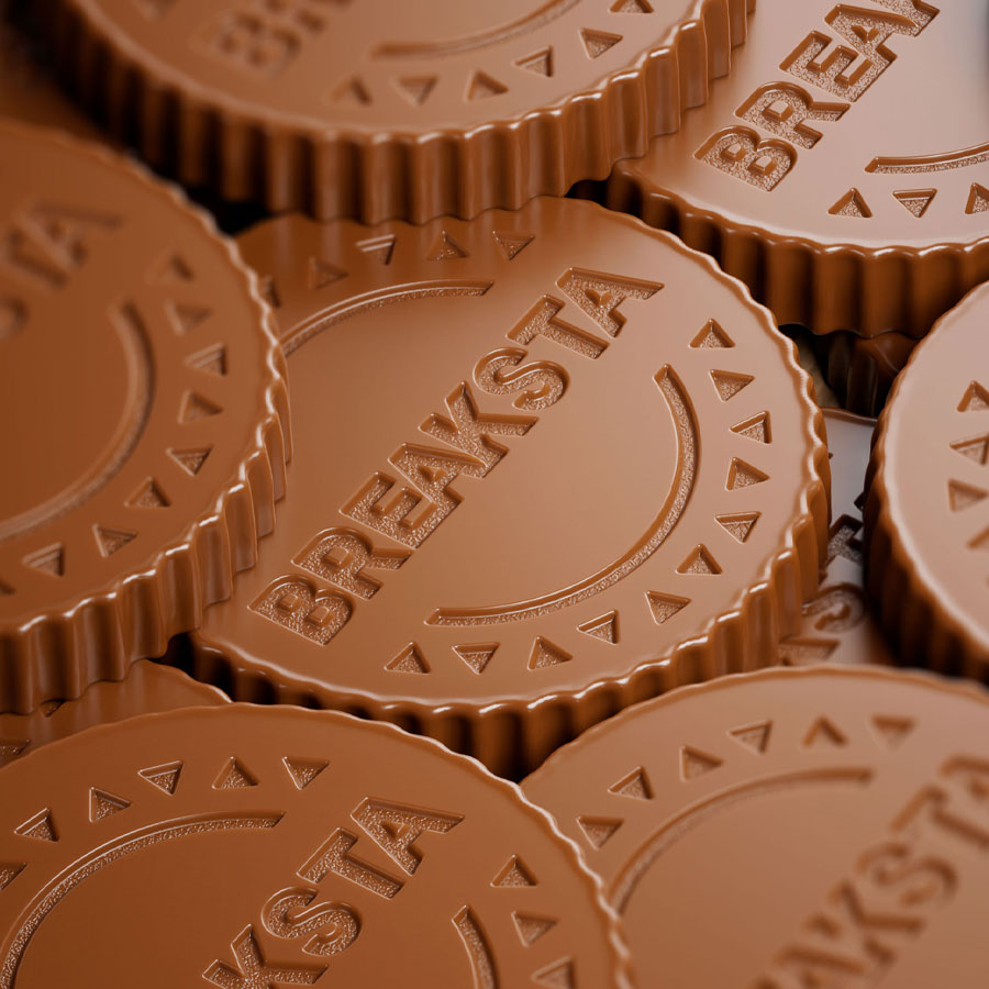 Breaksta chocolate cookie 3D CGI render cross section caramel filling - Bader CGI